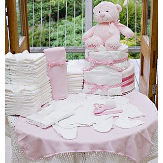 2 Tier Luxury Nappy Cake - Baby Girl