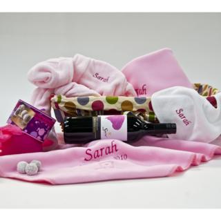 Personalised Baby Hamper with Wine &amp; Chocs – Girl