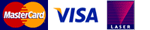 Mastercard, Visa, and Laser logos